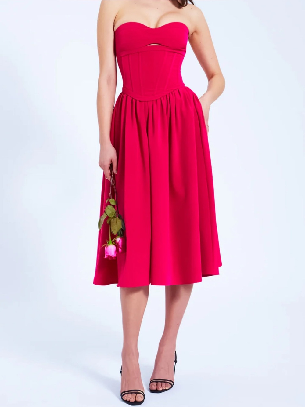 Maia Fuchsia Sleeveless Corset Midi Sundress Miss Circle Pink